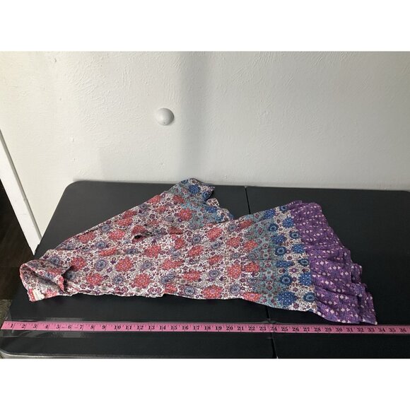 En Creme Dress Women Sz M Floral Colorful Patchwork Tiered Button Up Flowy Boho - Picture 11 of 13